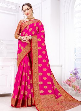 Art Silk Traditional Designer Saree in Hot Pink