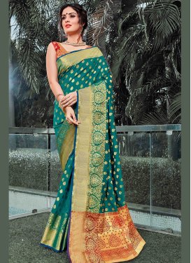 Art Silk Traditional Saree in Teal