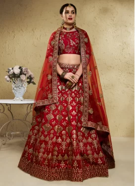 Art Silk Trendy Lehenga Choli with Embroidered Work in Red