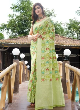 Art Silk Trendy Saree in Mint Green with Woven Work for Women