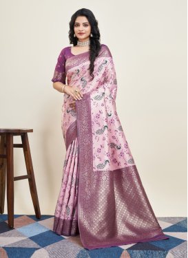 Art Silk Woven Work Pink and Purple Designer Contemporary Style Saree