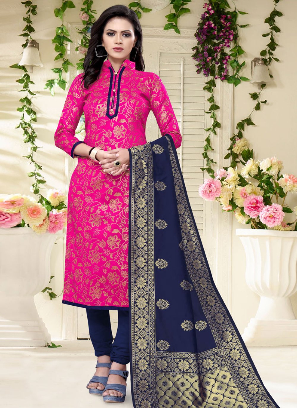 Art Silk Woven Work Trendy Churidar Salwar Suit
