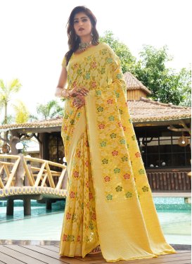 Art Silk Woven Work Trendy Saree in Yellow