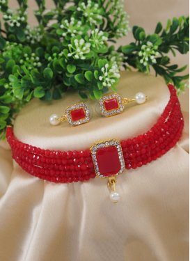 Artistic Alloy Beads Work Red and White Necklace Set
