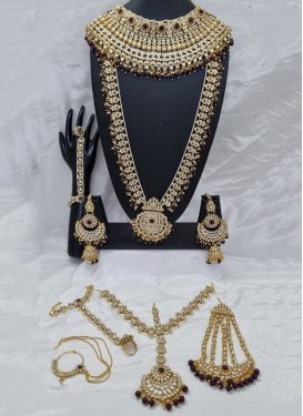 Artistic Beads Work Burgundy and White Gold Rodium Polish Bridal Jewelry
