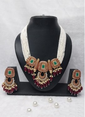 Artistic Beads Work Maroon and White Gold Rodium Polish Necklace Set