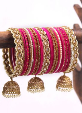 Artistic Beads Work Off White and Rose Pink Bangles