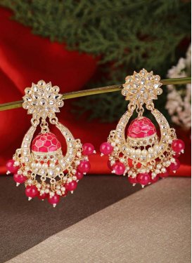 Artistic Beads Work Rose Pink and White Alloy Earrings