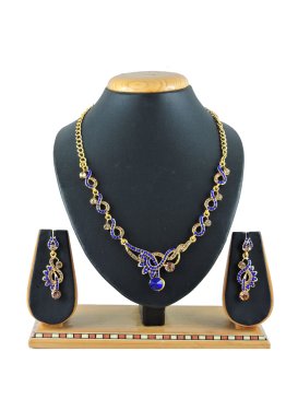 Artistic Blue and Gold Stone Work Gold Rodium Polish Necklace Set