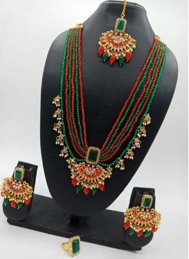 Artistic Gold Rodium Polish Alloy Green and Red Necklace Set