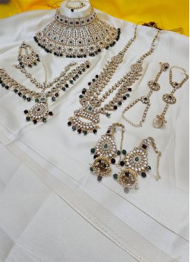 Artistic Gold Rodium Polish Beads Work Alloy Bottle Green and White Bridal Jewelry