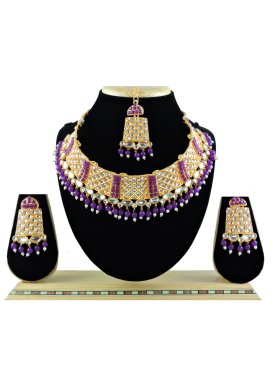 Artistic Purple and White Alloy Necklace Set For Festival