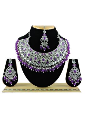 Artistic Silver Rodium Polish Beads Work Necklace Set For Festival