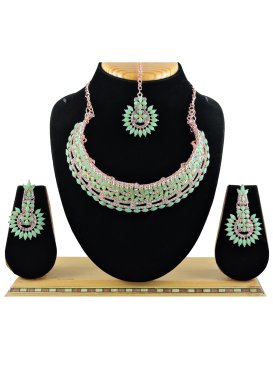 Artistic Stone Work Gold Rodium Polish Alloy Necklace Set For Ceremonial