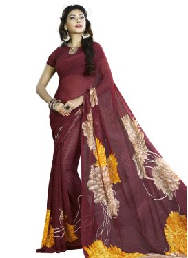 Astounding Faux Georgette Digital Print Work Contemporary Style Saree