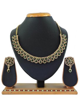 Attractive Beads Work Alloy Gold Rodium Polish Necklace Set