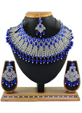 Attractive Beads Work Alloy Silver Rodium Polish Necklace Set For Bridal