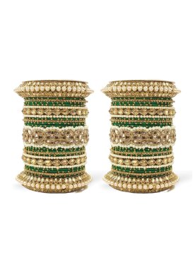 Attractive Beads Work Gold and Green Alloy Kada Bangles