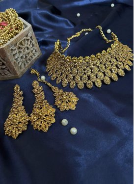 Attractive Diamond Work Gold Rodium Polish Necklace Set