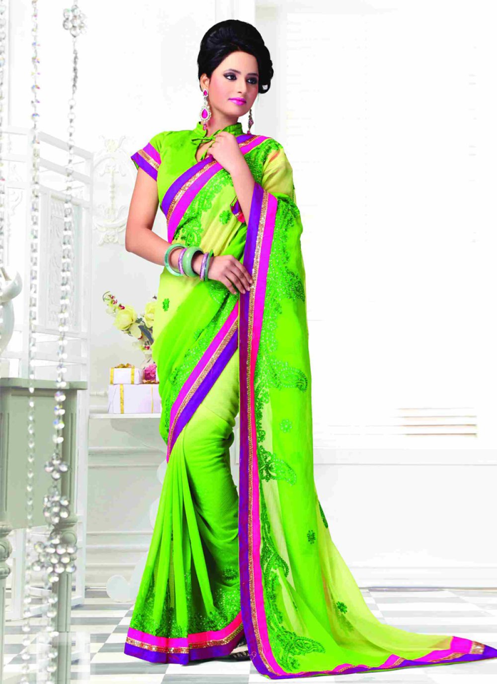 Attractive Embroidered Party Wear Saree