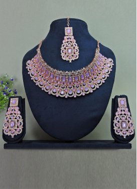 Attractive Gold Rodium Polish Alloy Violet and White Necklace Set