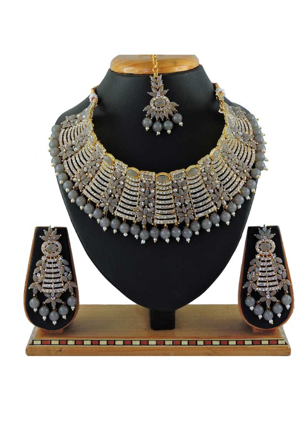 Attractive Gold Rodium Polish Beads Work Necklace Set For Festival