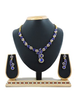 Attractive Gold Rodium Polish Blue and White Necklace Set