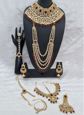 Attractive Gold Rodium Polish Maroon and White Bridal Jewelry For Bridal