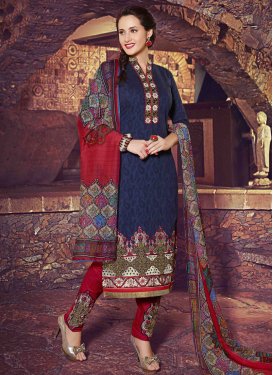 Attractive Navy Blue And Red Color Punjabi Salwar Suit