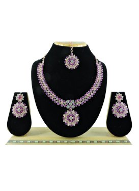 Attractive Purple and White Alloy Necklace Set For Festival