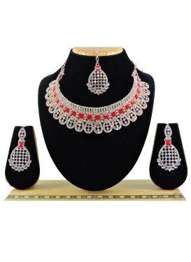 Attractive Red and White Stone Work Necklace Set
