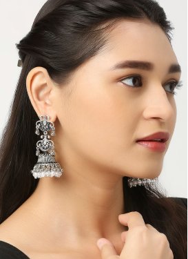Attractive Silver Rodium Polish Beads Work Alloy Earrings