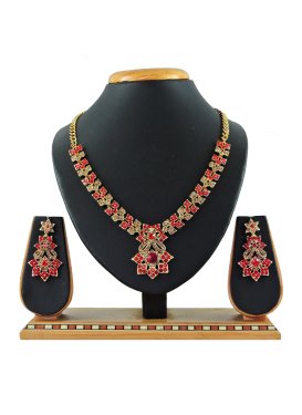 Attractive Stone Work Gold and Red Gold Rodium Polish Necklace Set