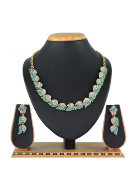 Attractive Stone Work Gold Rodium Polish Alloy Necklace Set For Party