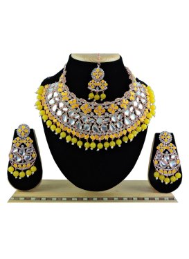 Attractive White and Yellow Beads Work Necklace Set