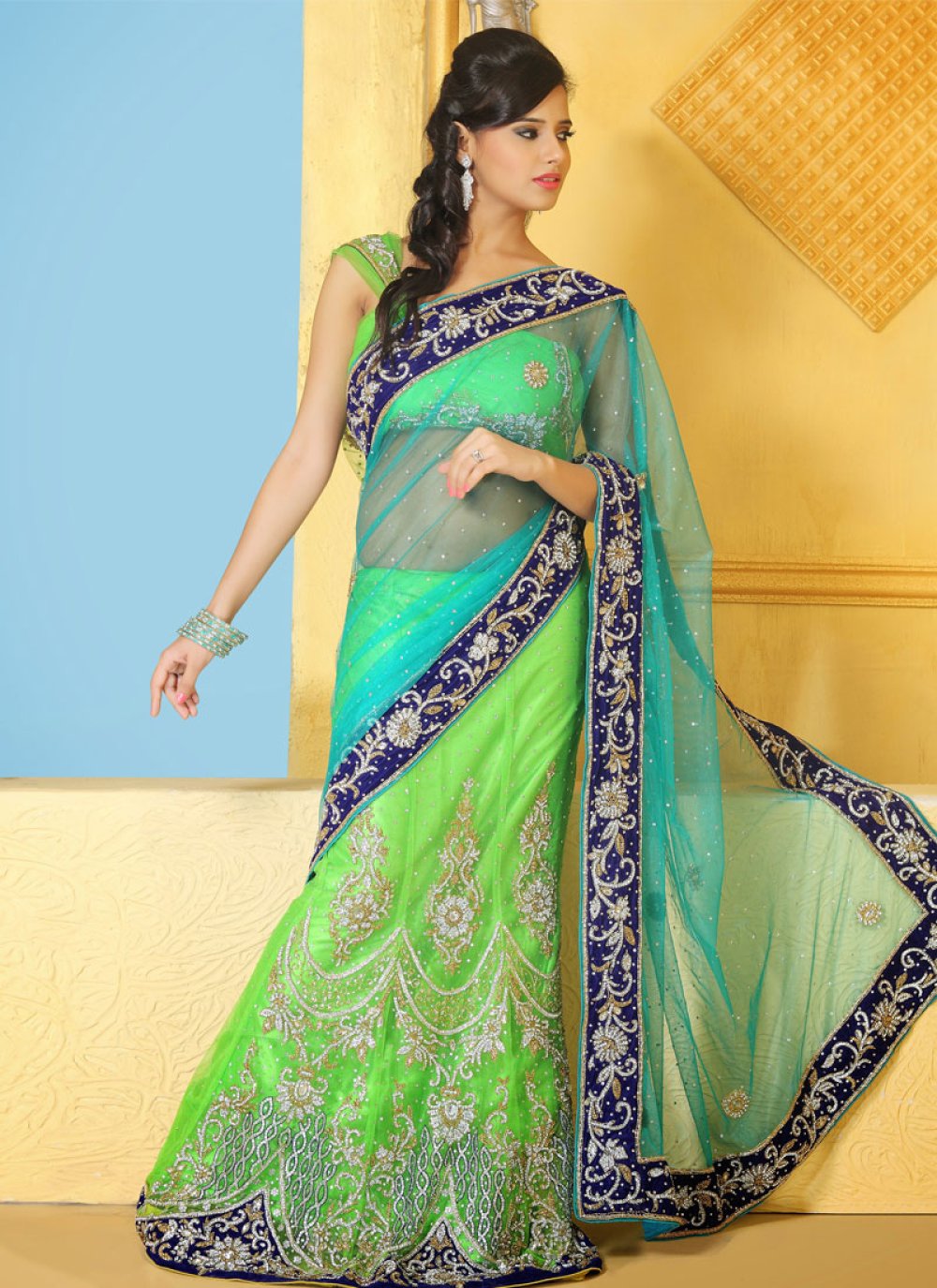 Exclusive Gorgeous Embroidered Green Lehenga Choli In Satin Fabric in 2023  | Green lehenga, Green lehenga choli, Lehenga choli