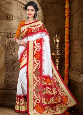 Auspicious White And Red Color Casual Saree