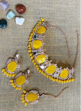 Awesome Alloy Beads Work White and Yellow Gold Rodium Polish Necklace Set