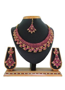 Awesome Alloy Gold and Rose Pink Necklace Set For Festival