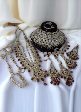 Awesome Alloy Maroon and White Bridal Jewelry