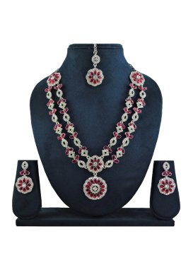 Awesome Alloy Maroon and White Stone Work Necklace Set