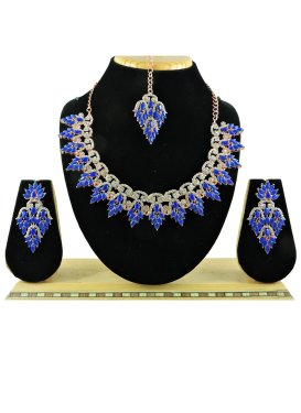 Awesome Alloy Stone Work Blue and Silver Color Necklace Set