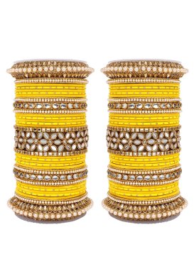 Awesome Beads Work Alloy Gold Rodium Polish Kada Bangles For Bridal