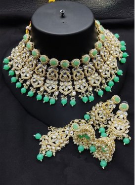 Awesome Beads Work Alloy Gold Rodium Polish Necklace Set For Bridal