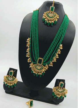 Awesome Beads Work Alloy Gold Rodium Polish Necklace Set For Party