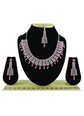 Awesome Beads Work Alloy Silver Rodium Polish Necklace Set For Festival