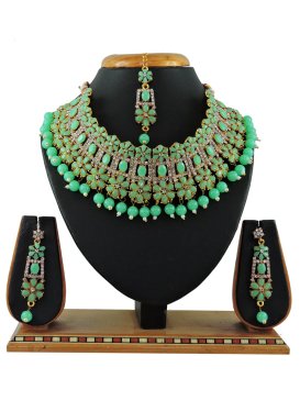 Awesome Beads Work Gold Rodium Polish Alloy Necklace Set For Ceremonial