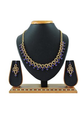 Awesome Blue and Gold Stone Work Necklace Set