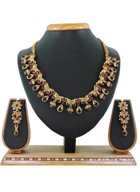 Awesome Gold and Maroon Alloy Necklace Set For Festival