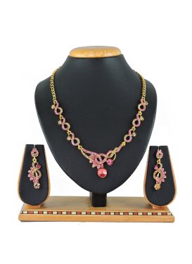 Awesome Gold and Pink Gold Rodium Polish Necklace Set For Festival